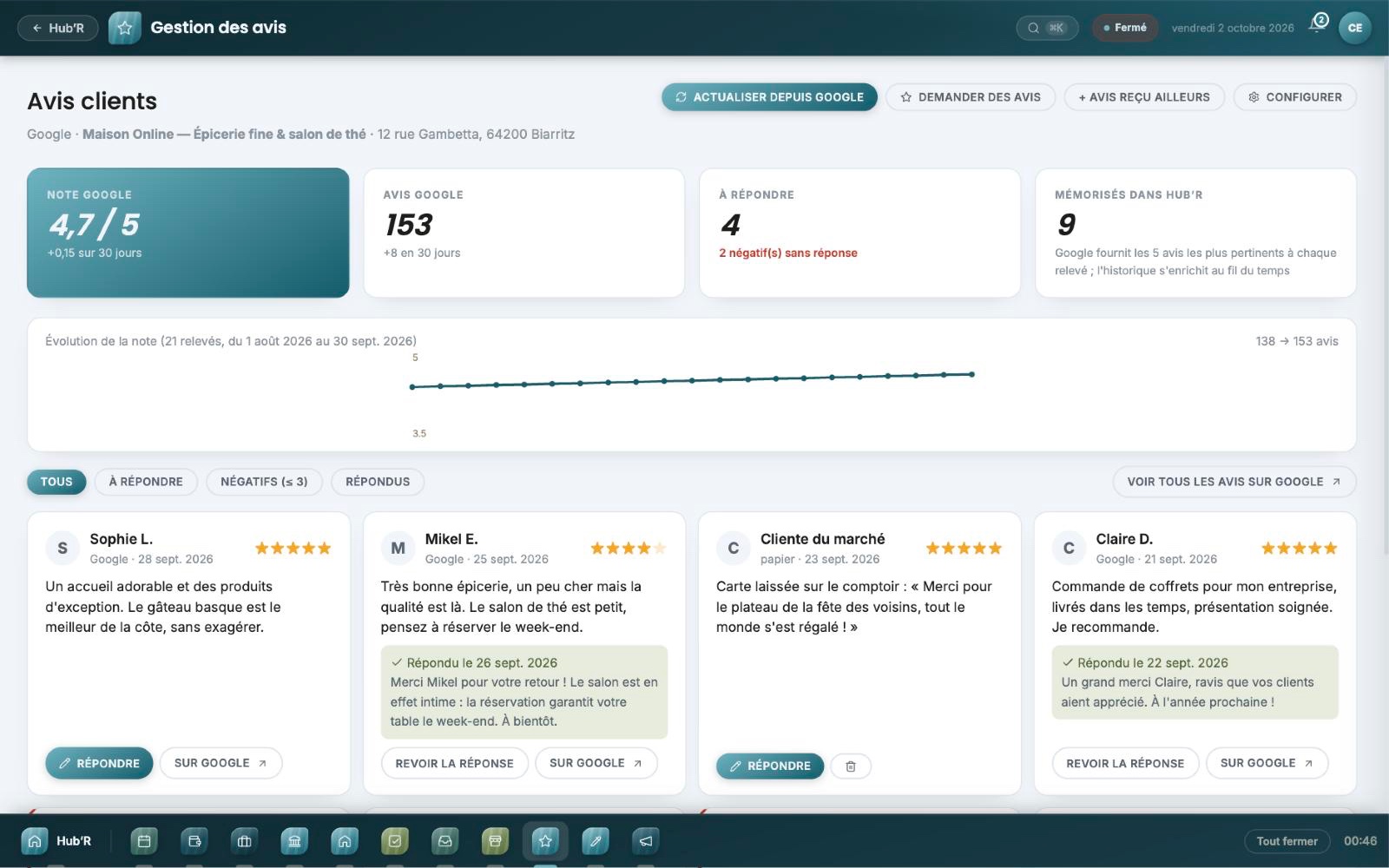 Avis clients dans Hub’R