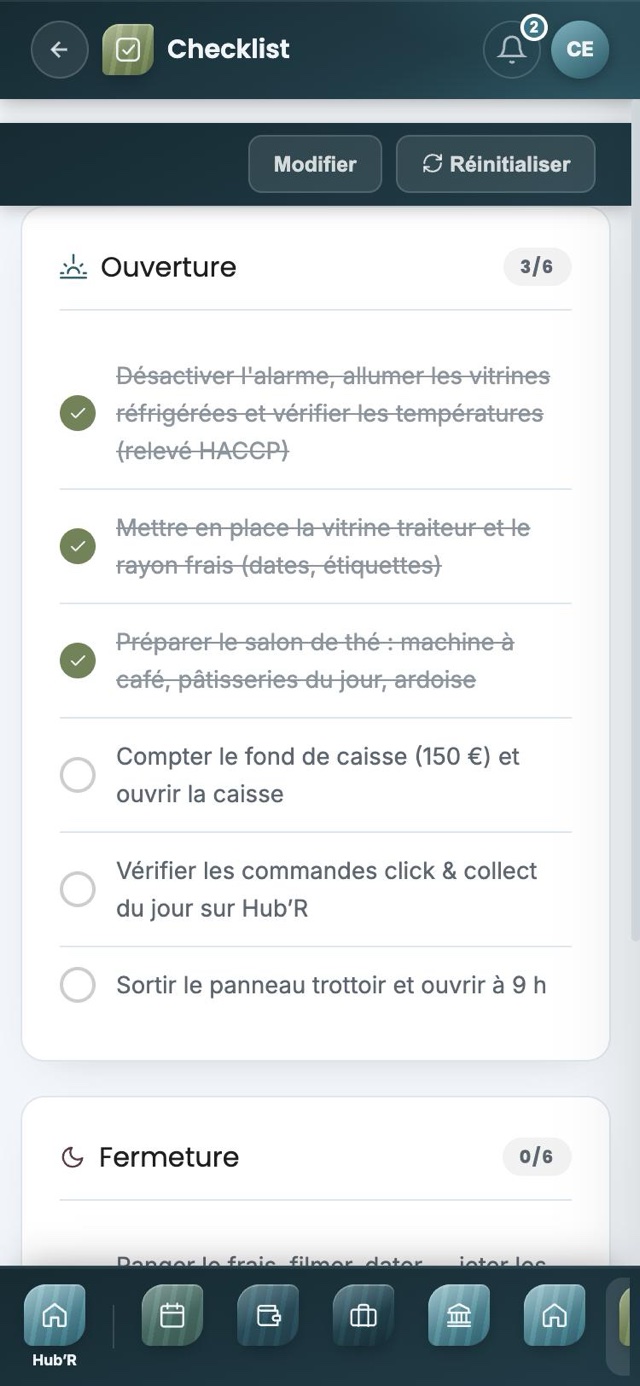 Checklist d’ouverture sur téléphone